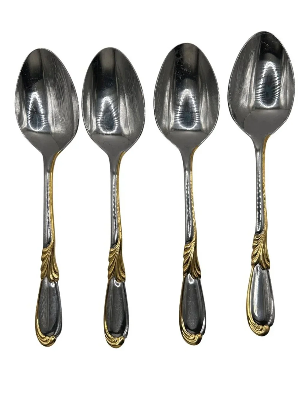 Retroneu Linda Stainless Steel Gold Accent Soup Spoons Set Of 4 Made In Korea